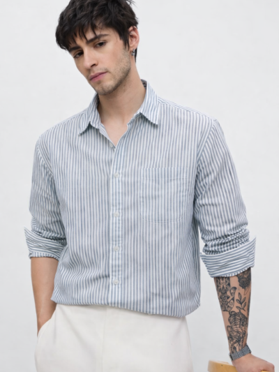 Old Money Blue Stripe Oxford Shirt for Men