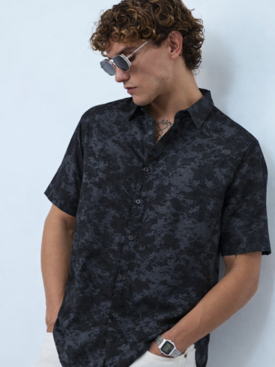 Men’s Black Grey Printed Casual Shirt