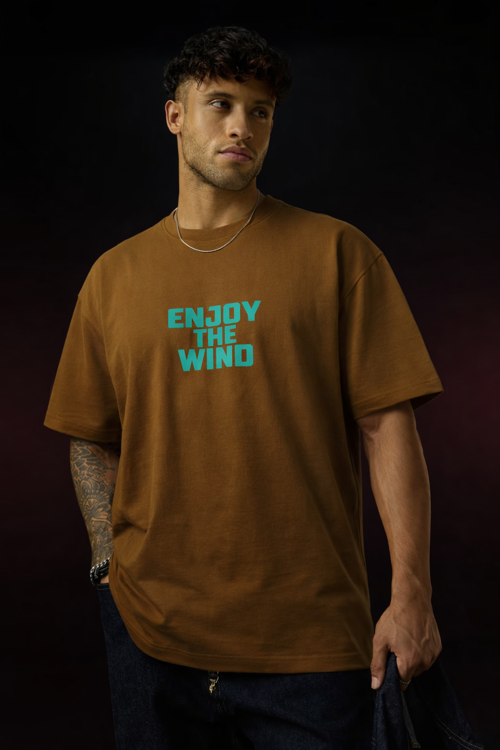 Oversized Brown Puff Print T-Shirt