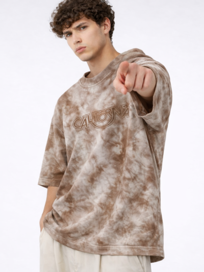 Brown Tie-Dye Oversized T-Shirt-California Graphic