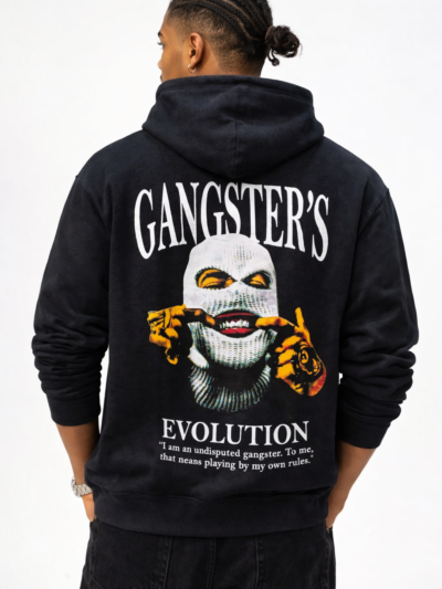 Men's Black Oversized Printed Hoodie