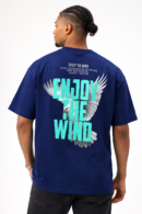 Navy Blue Oversized Print T-Shirt