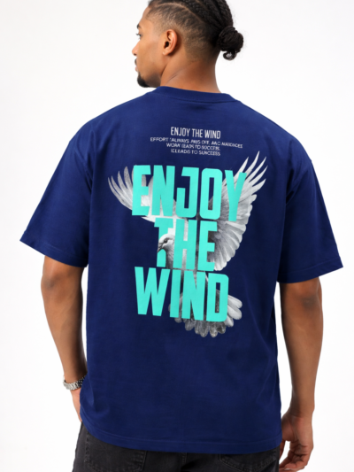 Navy Blue Oversized Print T-Shirt