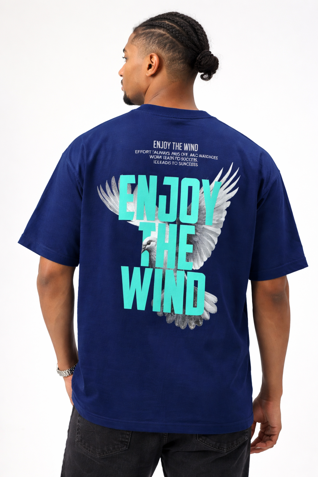 Navy Blue Oversized Print T-Shirt