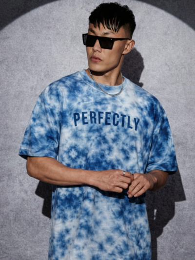 Blue Tie-Dye Oversized Graphic T-Shirt