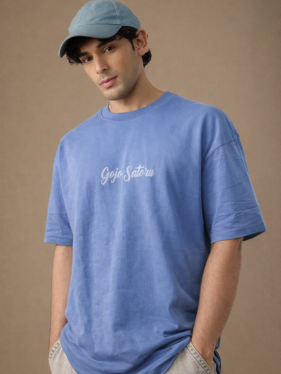 Periwinkle Blue Gojo Satoru Graphic Oversized T-Shirt