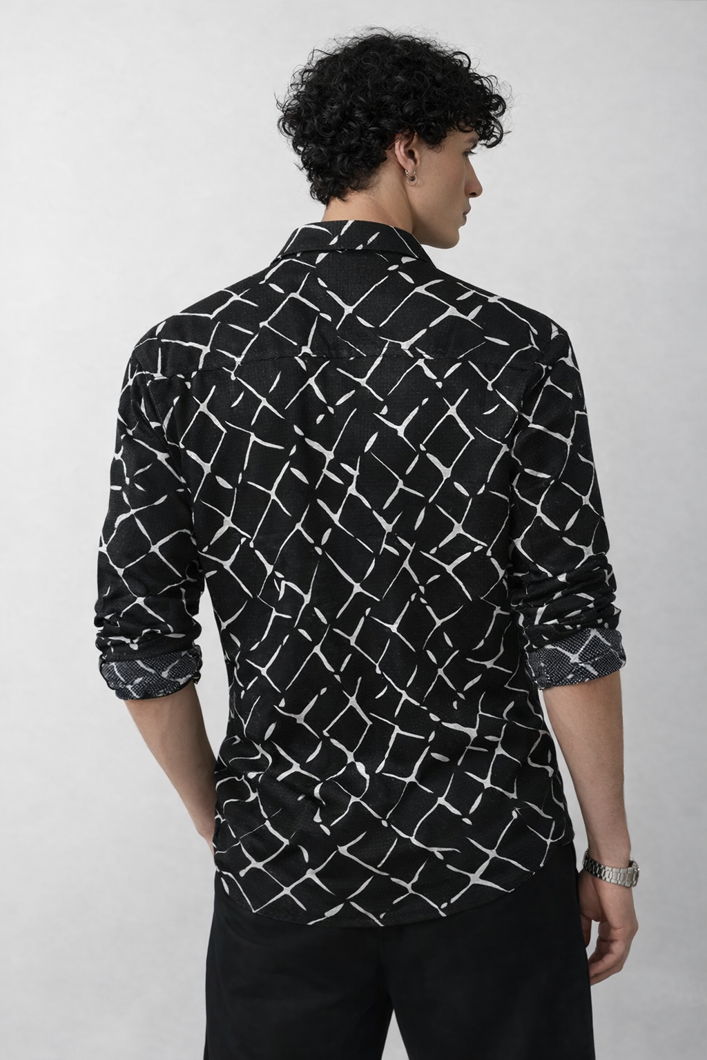 Black Abstract Print Shirt – Slim Fit Full Sleeve - Image 2