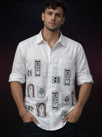 Printed White Casual Shirt – Slim Fit Cotton