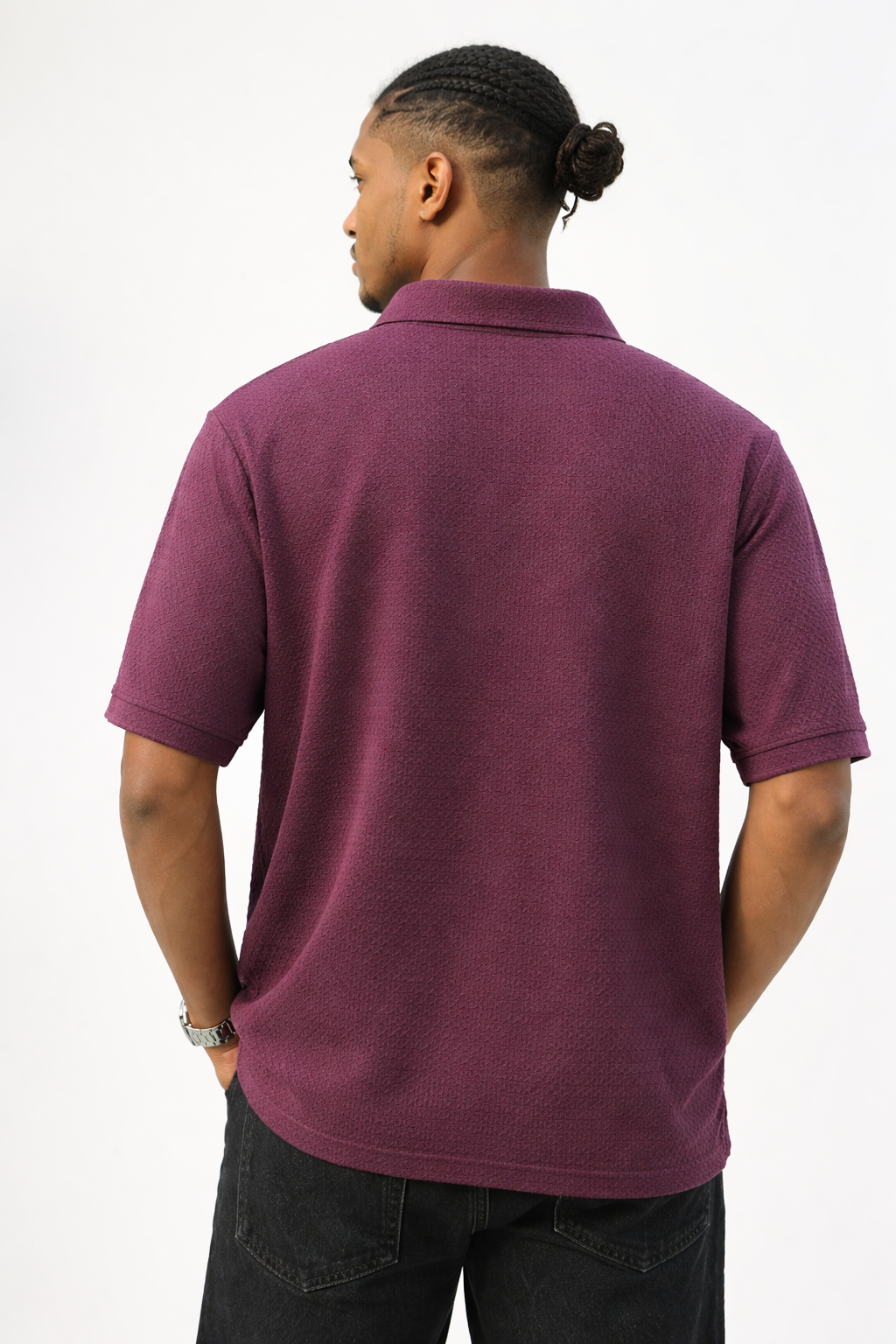 Maroon Textured Half Sleeve T-Shirt - Image 2