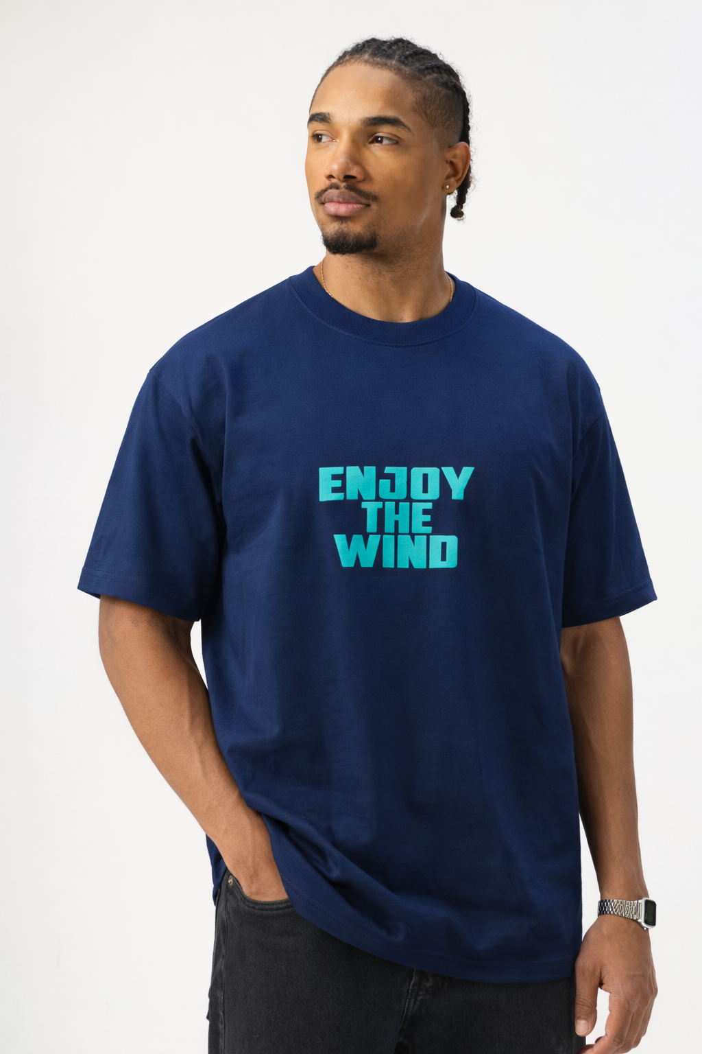 Navy Blue Oversized Print T-Shirt - Image 2