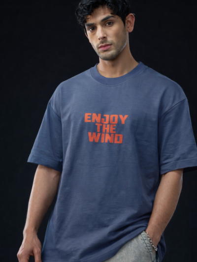 Steel Blue Oversized Printed Cotton T-Shirt