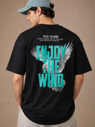 Men's Black Oversized Puff Print T-Shirt