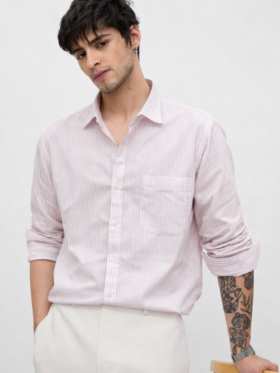 Light Pink Striped Slim Fit Shirt - Old Money