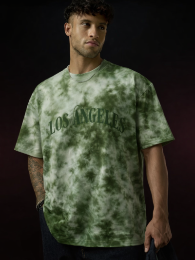 Green Tie-Dye Oversized “Los Angeles” Streetwear T-Shirt