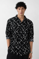 Black Abstract Print Shirt – Slim Fit Full Sleeve
