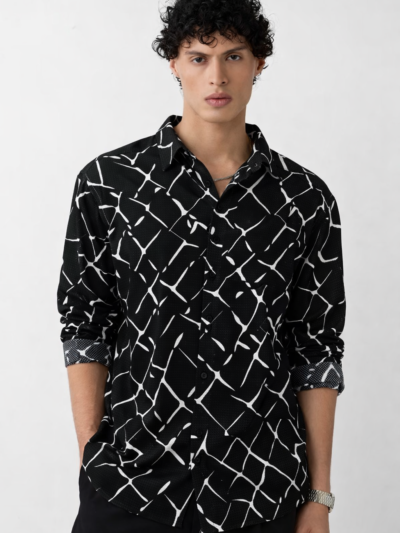 Black Abstract Print Shirt – Slim Fit Full Sleeve