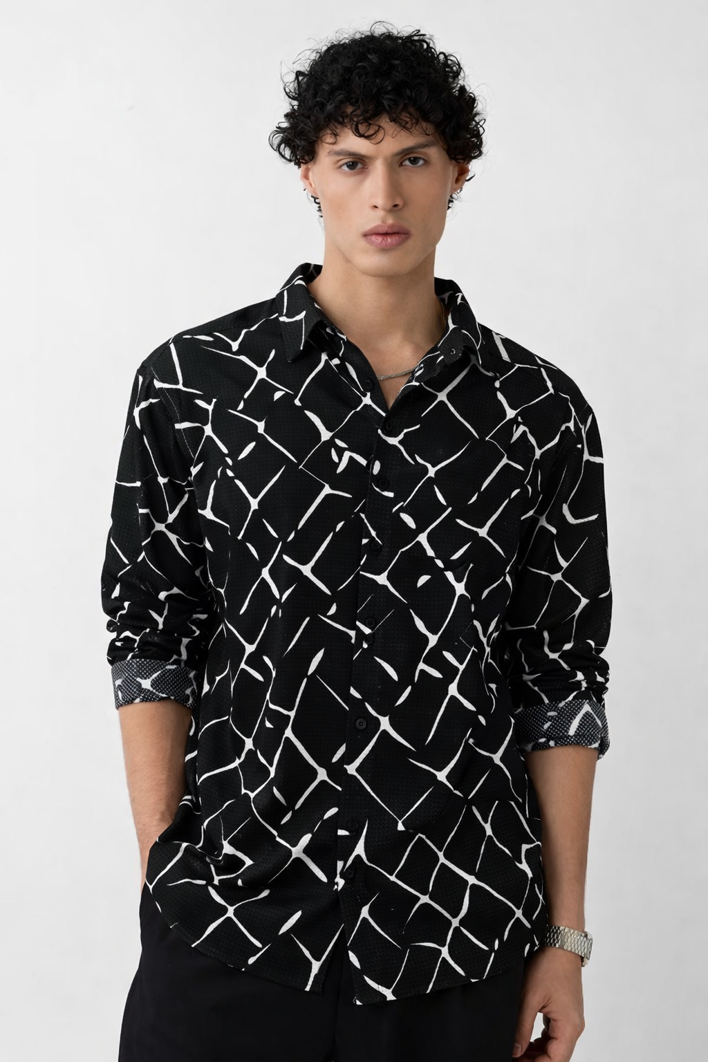 Black Abstract Print Shirt – Slim Fit Full Sleeve