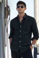 Black Semi-Sheer Cotton Casual Shirt