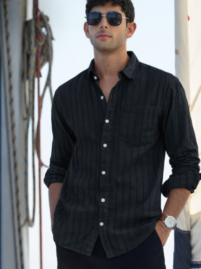 Black Semi-Sheer Cotton Casual Shirt