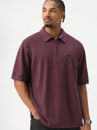 Maroon Textured Half Sleeve T-Shirt
