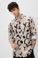 Men’s Beige Abstract Print Casual Shirt